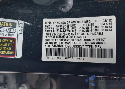 2012 Honda Cr-V Lx from USA, damaged, VIN 5J6RM4H39CL033271